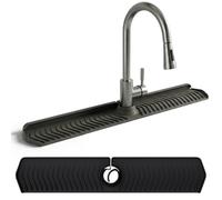 Gcroet 1PC Kitchen Sink Splash Guard, 30in Silicone Sink Faucet Mat with Anti-Slip Texture Multi-purpose Splash Guard for Countertop, Black