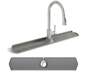 Gcroet 1PC Kitchen Sink Splash Guard, 30in Silicone Sink Faucet Mat with Anti-Slip Texture Multi-purpose Splash Guard for Countertop, Grey