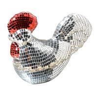 Gcroet 1PC Large Disco Ball Chicken Figurine Mirror Ball Decor with Glass Tiles Silver Red Disco Party Decorations for Home Display