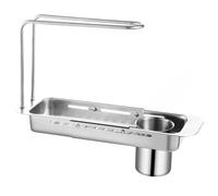 Gcroet 1PC Sink Organizer with Towel Rack Stainless Steel Telescopic Sink Sponge Holder with Filter Basket Ventilated Draining Sink Organizer for Brush, Peeler & More