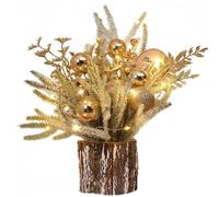 Gcroet 1PC Small Christmas Tree with Lights 14in Festive Cozy Christmas Table Decor with Golden Balls & Stump Artificial Xmas Tree for Office Shop Home