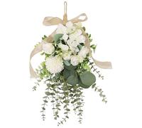 Gcroet 1PC Teardrop Wreath - White Artificial Floral Swag Eucalyptus and Chrysanthemum Hanging Decor for Wedding, Holiday, and Farmhouse Wall