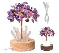 Gcroet 1PC Wealth Lamp Natural Crystal Tree Nightlight Feng Shui Bonsai USB Plug Money Tree Night Light for Living Room Purple