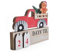 Gcroet 1PC Wooden Advent Calendar Red Truck Gingerbread Man Christmas Countdown Calendar Festive Table Decorations for Home Office Shop