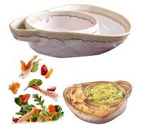Gcroet 1Pcs Soup and Sandwich Plate Combo Ceramic Soup and Sandwich Plate with Handle Retro Stoneware Bowls & Side Bowls Easy to Clean for Breakfast Beige..