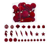 Gcroet 28PCS Christmas Ornaments Set Shatterproof Velvet Christmas Tree Decorations for Xmas Tree, Holiday Party Decor, Wine Red