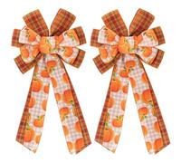 Gcroet 2PCS Fall Bows for Wreaths 11x20 Inch Orange Pumpkin Fall Bows with Buffalo Plaid Burlap for Autumn Thanksgiving Front Door Tree Topper.