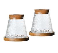 Gcroet 2Pcs Glass Plant Pot Decorative Clear Plant Propagation Station with Perforated Cork & Bamboo Tray for Growing Hydroponic Plants.