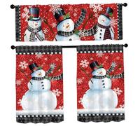 Gcroet 3Pcs Christmas Curtains for Kitchen, Cute Snowman Christmas Valance Snowflake Print Rod Pocket Tier Curtains for Living Room Bedroom