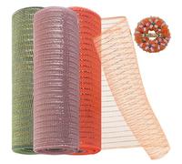 Gcroet 3pcs Deco Mesh Ribbon for Wreaths, 10 Inch x 30 Feet Poly Burlap Mesh, Olive Orange Caramel Color Wreath Decorations, DIY Holiday Christmas Tree Floral Craft Ribbon