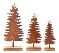 Gcroet 3PCS Vintage Christmas Tree 3 Sizes Rustic Metal Christmas Tree with Wooden Base for Xmas Holiday Fireplace Shelf Tables Centerpieces.