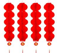 Gcroet 4Pcs Chinese Lanterns 22 Inch Honeycomb Molding Red Lantern with Hanging Ring & Double-Sided Pendant Chinese Paper Lanterns for New Year Spring Festival..