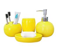 Gcroet 4Pcs/Set Yellow Bathroom Accessories Ceramic Vibrant Soap Dispenser with Toothbrush Holder & Soap Dish & Cup Complete Toothbrush Holder Set.
