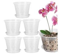 Gcroet 【5pcs】 Clear Plastic Orchid Pots with Holes, Plant Pots for Repotting with Excellent Drainage & Ventilation, for Indoor/Outdoor Orchids, Succulents and House Plants 130mm