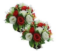 Gcroet Artificial Flowers for Graves, 2PCS UV Resistant Rose Cemetery Flowers in Pots, Silk Grave Ornaments for Outdoor Memorial Grave Cemetery.