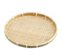 Gcroet Bamboo Serving Tray, Round Flat Shallow Woven Bamboo Tray No Hole Decorative Wicker Baskets for Food Storage, Fruit, Snacks, 8 Inch..