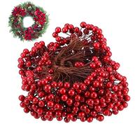 Gcroet Christmas Berries for Crafting Artificial Holly Berries on Wire Stems 250 Stems 8mm Flexible Bendable Christmas Berries Stems for Wreath Making Wedding Party Favor