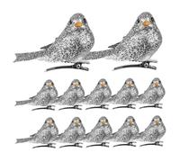 Gcroet Christmas Birds Ornaments With Clip Artificial Foam Birds for Xmas Tree Wreaths Decorations 12PCS Silver