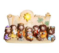 Gcroet Christmas Nativity Sets with Figures LED Jesus Manger Scene Resin Nativity Scene Cartoon Cute Waterproof Tabletop Sets for Christmas Indoor Colorful..