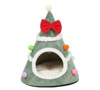 Gcroet Christmas Tree Cat Bed Soft & Warm Christmas Cat Bed Xmas Tree Shape Pet Tent with Red Bow & Anti-Slip Bottom for Indoor Home Room Green.