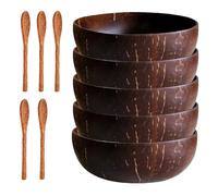 Gcroet Coconut Bowl Set 5Pcs Coconut Bowl & 5Pcs Spoons 5.1'' Polished Eco Friendly Natural Acai Kitchen Decor Gifts for Vegan Organic Salad