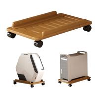 Gcroet Computer Tower Stand, Natrual Bamboo Movable PC Stand for Carpet with Wheel, Hollow-out Ventilated 3D Printer Tray for Home Office Desk