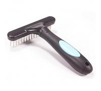 Gcroet Deshedding Dog Brush, 2-in-1 Pet Grooming Brush and Carpet Fluffer with Double Row Stainless Steel Pins, Ergonomic Wood Handle (Blue).