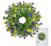 Gcroet Floral Wreath, 33cm Summer Wreath with Artificial Eucalyptus and Flowers for Front Door, All Season, Outdoor Indoor Decor Purple and Yellow..