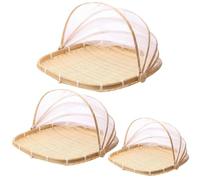Gcroet Food Tent with Adjustable Cover 3Pcs 11in/13in/15in Fine Mesh Bamboo Food Net Multi-Purpose Covers for Drying, Serving, Preserving & More