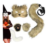 Gcroet Fox Mask and Tail with Fox Paws Realistic Personalized Plush Fluffy Costume for Women Decorative Furry Cat Costume for Cosplay Party Halloween Masquerade (Glass Brown Color)..
