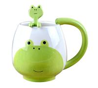Gcroet Frog Ceramic Mug,Frog Mug and Spoon Frog Cup, Hand-Painted Cartoon Frog Coffee Cup with Spoon Animal Cups for Tea, Milk, Coffee, 300ML