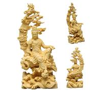 Gcroet Guanyin Statue Hand-Carved Wood Art, Detailed Buddha Statues for Home Decor, Meditation Altar Piece 7.1 Inches Tall