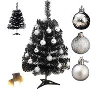 Gcroet Halloween Christmas Tree 2Ft Black Christmas Tree Desktop Small with Light String ＆ Ball Ornaments Artificial for Home Office Halloween Decor