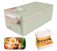 Gcroet Heated Lunch Box Electric Cordless Rechargeable Lunch Box with 1L Stainless Steel Container Self Heating Seal Portable Food Warmer for School Office Camping, Green.
