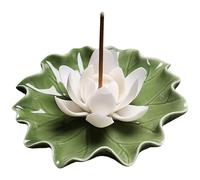 Gcroet Lotus Incense Holder Ceramic Decorative Lotus Incense Stick Holder with Leaf Base for Yoga, Meditation, Temple, White