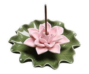 Gcroet Lotus Incense Holder Ceramic Decorative Lotus Incense Stick Holder with Leaf Base for Yoga, Meditation, Temple
