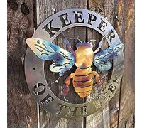 Gcroet Metal Bee Decorative Wall Hanging Outdoor Art Decor,Hand-painted Metal Bee Wall Decor, Bee Farm Sign for Beekeeper Gifts Yard Decor Keeper of The Bees Metal Art for Outdoor Home Garden, S