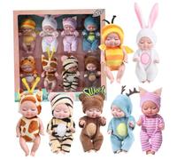 Gcroet Mini Baby Dolls, 8PCS 4.3 Inch Tiny Baby Doll, Posable Realistic Doll with Animal Clothes, Cute Small for Toddlers Girls Kids 3+, Birthday Gifts, Style 1.