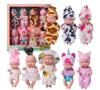 Gcroet Mini Baby Dolls, 8PCS 4.3 Inch Tiny Baby Doll, Posable Realistic Doll with Animal Clothes, Cute Small for Toddlers Girls Kids 3+, Birthday Gifts, Style 2.