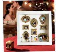 Gcroet Mini Shadow Box - DIY Photo Display Kit with 8 Gold Tiny Frames & Figurines, White Wooden Memory Box for Personalized Picture Arrangements, 25x25cm.