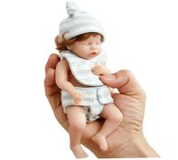 Gcroet Mini Silicone Baby Doll 6-Inch Soft Skin Realistic Mini Baby Dolls with Hat and White Blue Strip Clothes for Novice Parents, Kids Toys, Photography Props Style1.