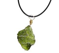 Gcroet Moldavite Necklace, Exquisite Dark Green Irregular Shape Moldavite Crystal Pendant Necklace with Rope, Rough Crystal Energy Stone Favor for Men Women..