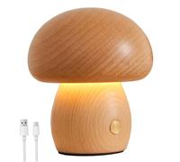 Gcroet Mushroom Lamp Cordless, LED Dimmable Wooden Mushroom Light, Rechargeable/Plug-in Night Light, Portable Bedside Touch Lamp for Bedroom..