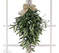 Gcroet Olive Branch Wreath, 24 Inch Artificial Olive Wreath Greenery Swag with Burlap Bow, Hanging Teardrop Pendant for Front Door Wall Wedding Farmhouse Decor..