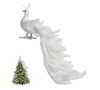 Gcroet Peacock Decor, 15 Inch White Peacock Christmas Tree Topper with Natural Feathers and Long Tail for Christmas Tree Decorations..