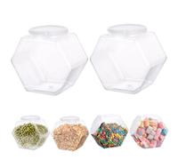 Gcroet Plastic Candy Jars with Lids, 2PCS 3800ml Clear Hexagon Cookie Jar, Wide Mouth Cookie Container, Shatterproof Reusable Plastic Jars for Snack, Biscuits, Chocolate,