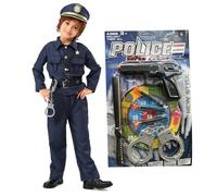 Gcroet Police Costume for Kids 1 Set Size M Unisex Polyester Breathable Police Costume for Cosplay Halloween Role Play Party Stage for 43.31-47.24inch Kids.