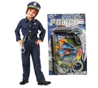 Gcroet Police Costume for Kids 1 Set Size M Unisex Polyester Breathable Police Costume for Cosplay Halloween Role Play Party Stage for 43.31-47.24inch Kids..
