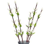 Gcroet Pussy Willow Branches for Vases 5Pcs 20in Flocked Pussywillows with Green Leaf DIY-Friendly Artificial Silk Pussy Willow Branches for Wedding, Photography Prop