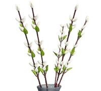 Gcroet Pussy Willow Branches for Vases 5Pcs 20in Flocked Pussywillows with Green Leaf DIY-Friendly Artificial Silk Pussy Willow Branches for Wedding, Photography Prop ..